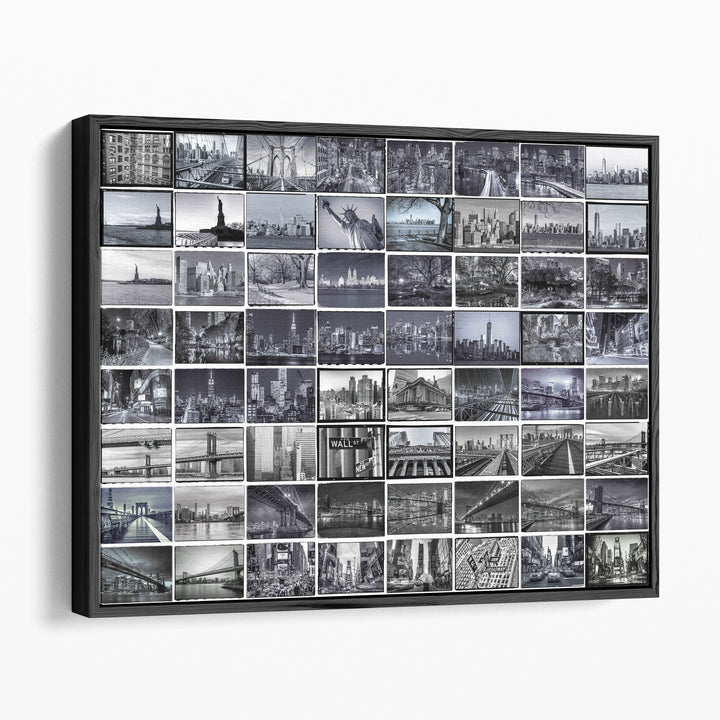 Collage of Famous Places In New York City Black And White - Canvas Print Wall Art