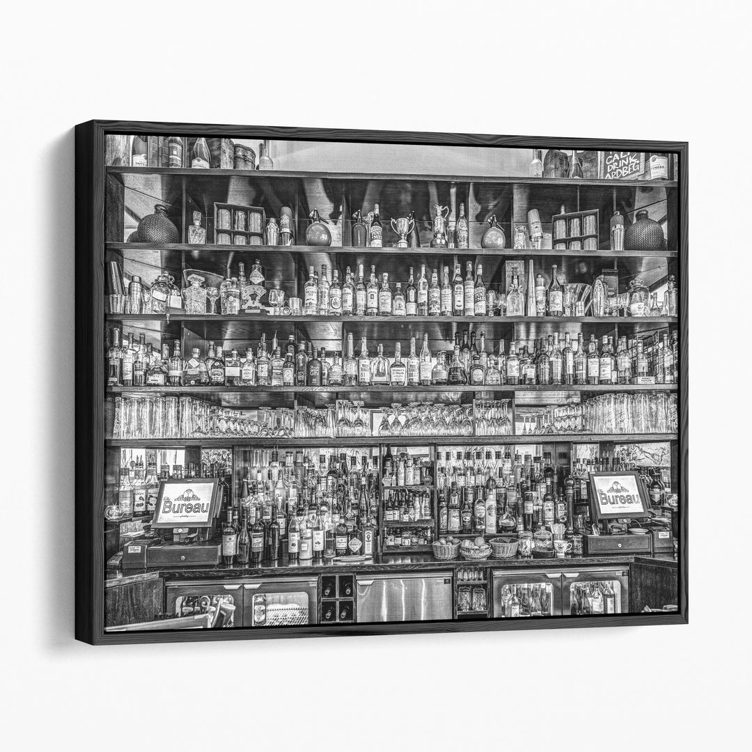 Interior of a Bar in Birmingham, UK Black and White - Canvas Print Wall Art