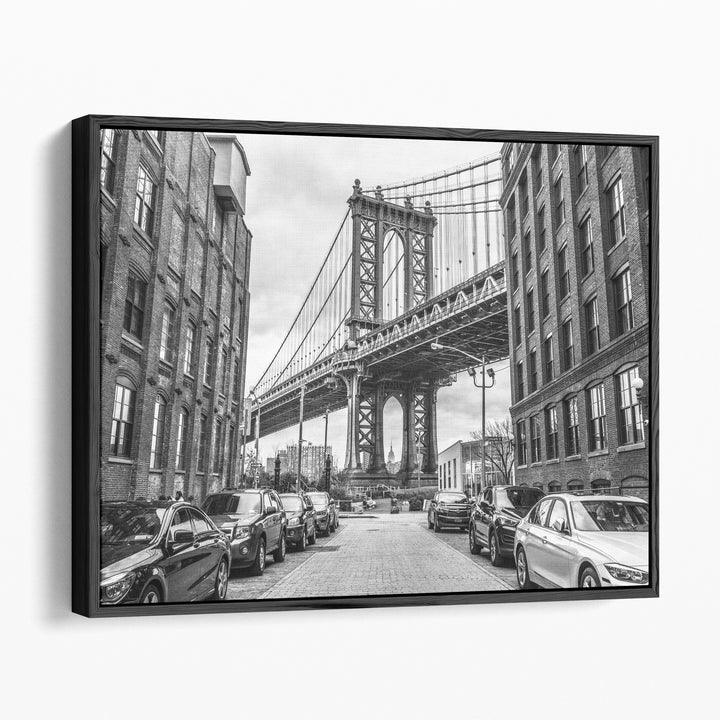 Manhattan Bridge from a Street, New York - Canvas Print Wall Art