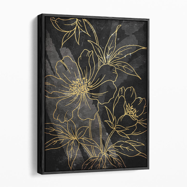 Golden Abstract Floral - Canvas Print Wall Art