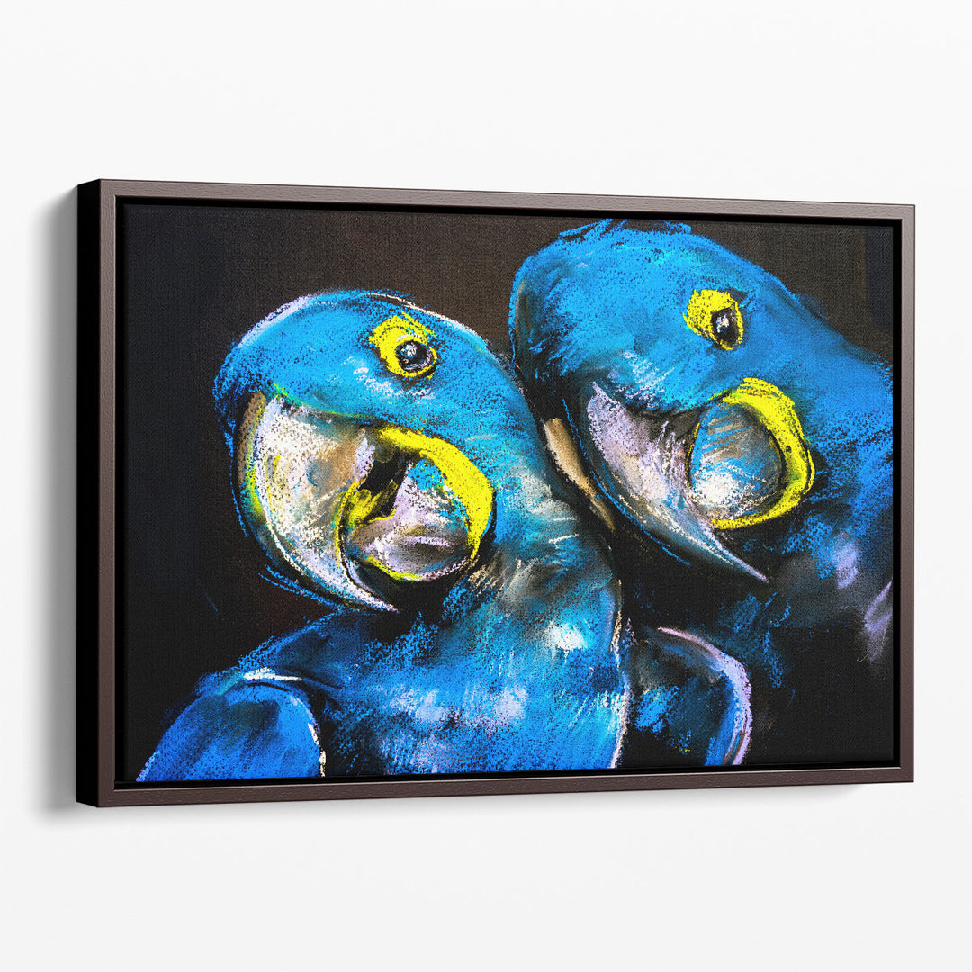 Pastel Painting of Blue Parrots - Canvas Print Wall Art