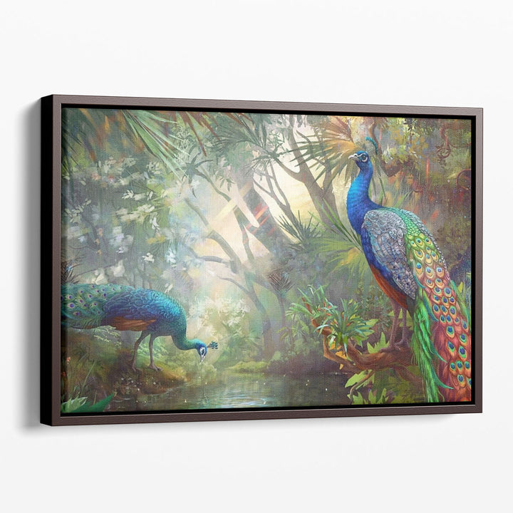 Peacock Duo In the Forest - Canvas Print Wall Art