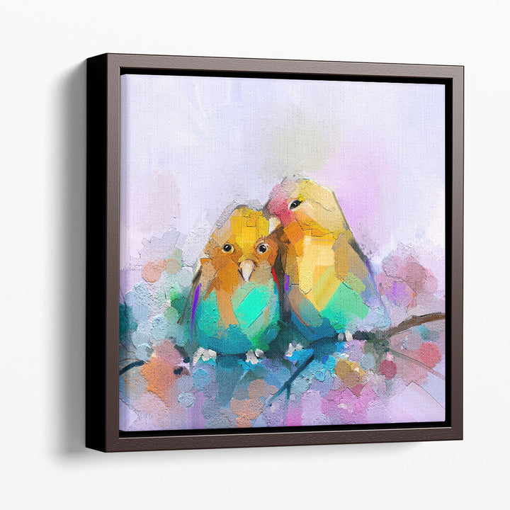 Abstract Colorful Oil Painting of Two Birds - Canvas Print Wall Art