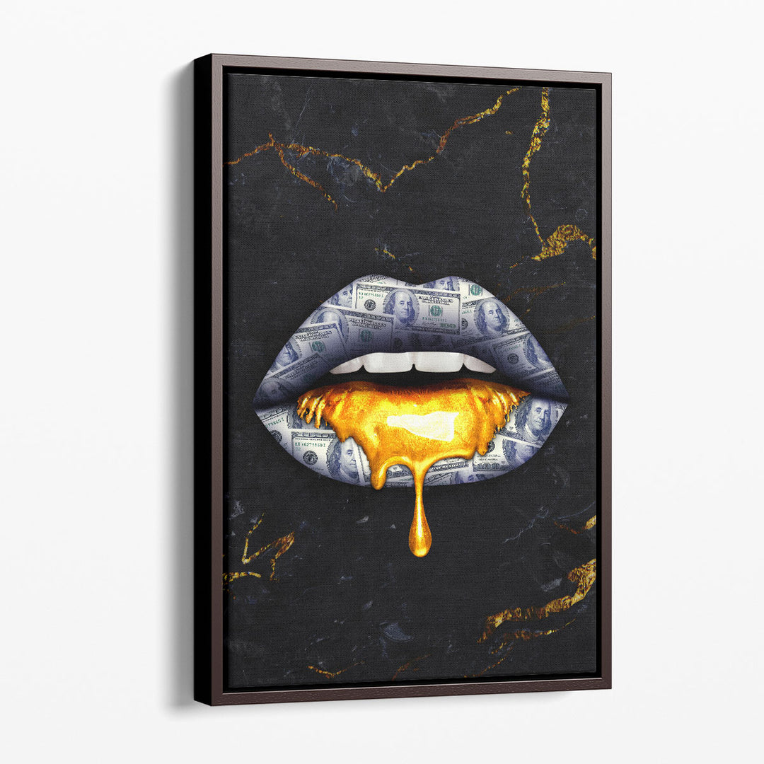 Money Lips Dripping Gold - Canvas Print Wall Art