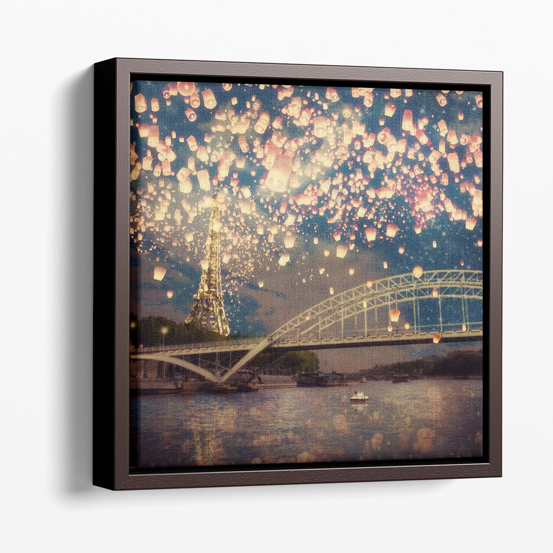 Love Wish Lanterns Over Paris - Canvas Print Wall Art