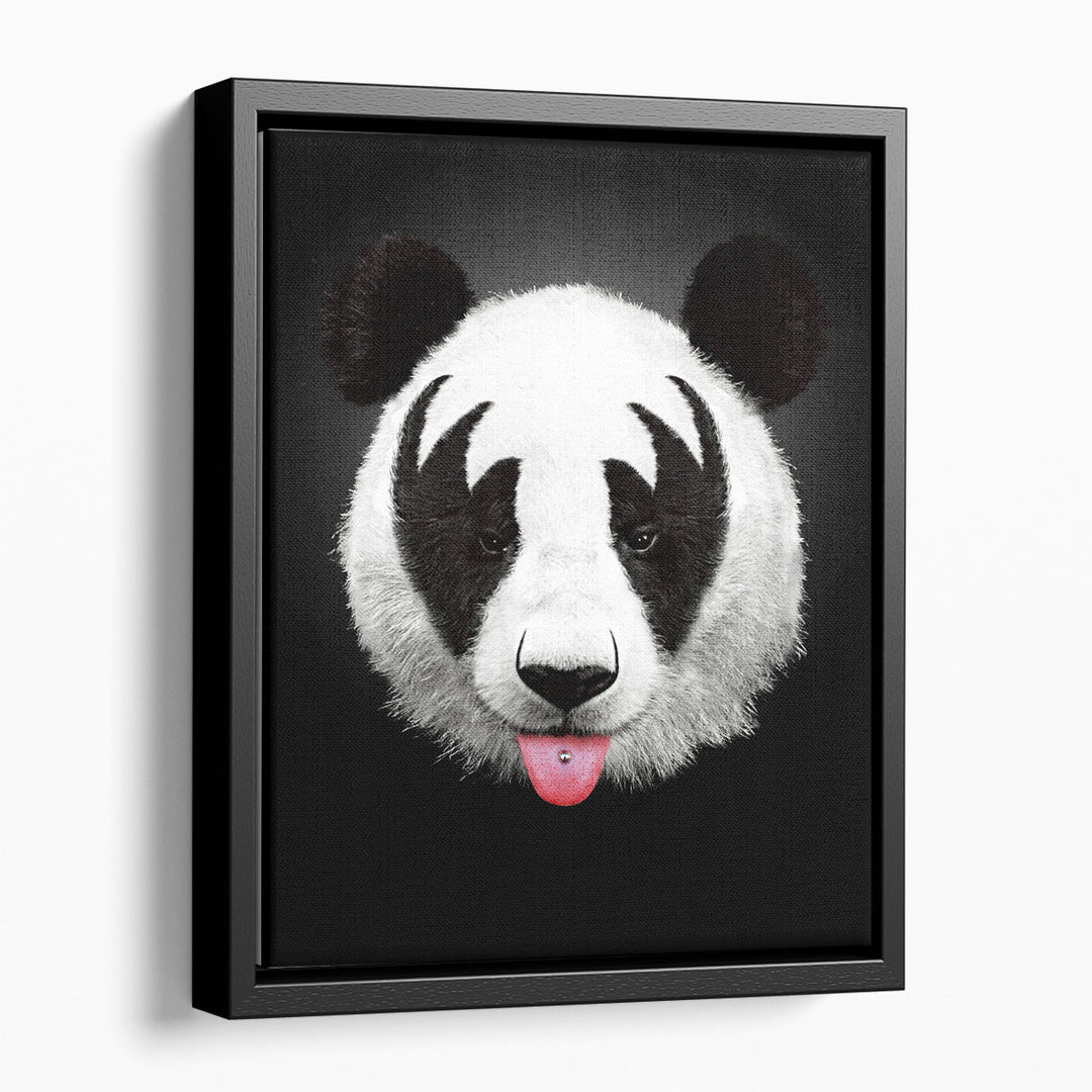 Panda Rocks Black and White - Canvas Print Wall Art