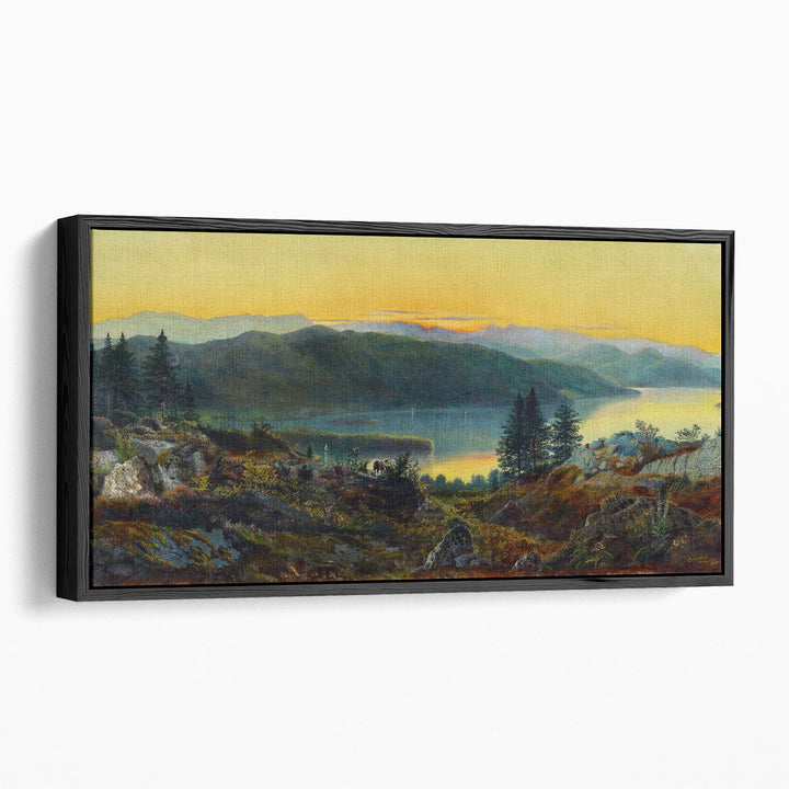 Scenic mountain canvas art in warm tones