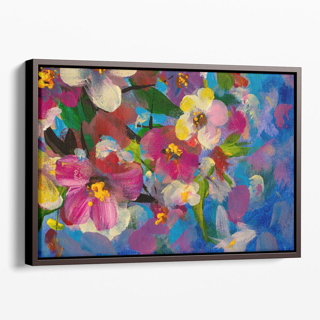 Colorful Oil Painting of Pink, Yellow and Red Flowers - Canvas Print Wall Art