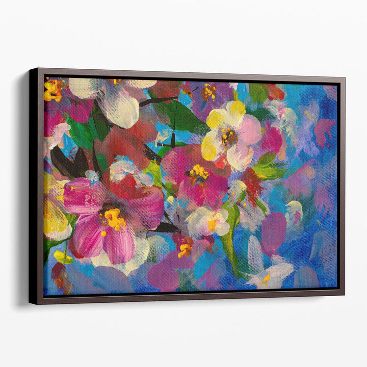 Colorful Oil Painting of Pink, Yellow and Red Flowers - Canvas Print Wall Art