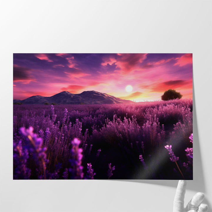 Sunset canvas wall art for living room with lavender field