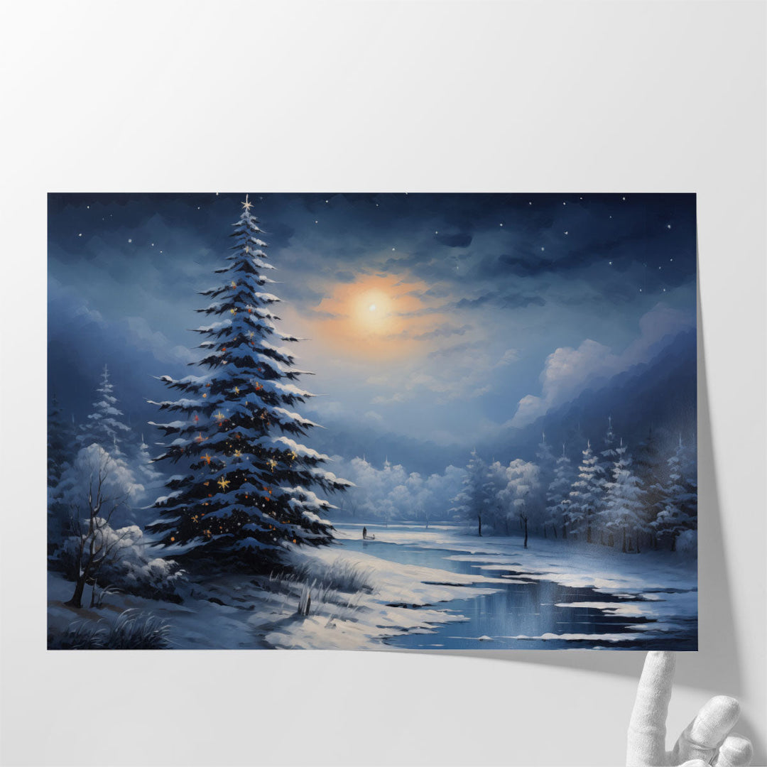 Snowy Nocturnal Serenity - Canvas Print Wall Art