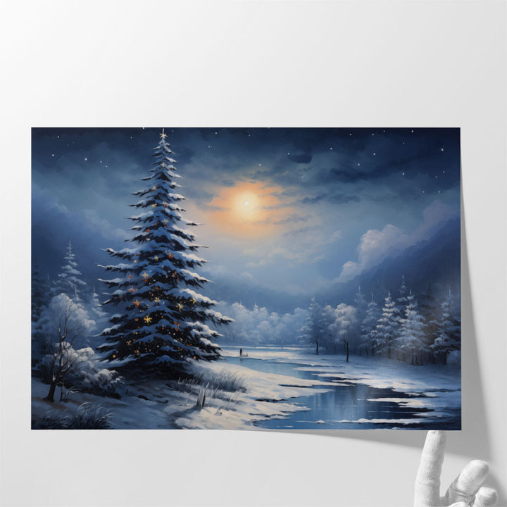 Snowy Nocturnal Serenity - Canvas Print Wall Art