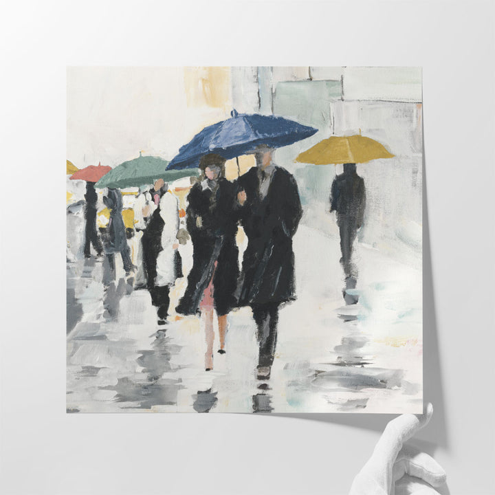 Abstract Love Canvas Art – figures walking under rain in neutral tones