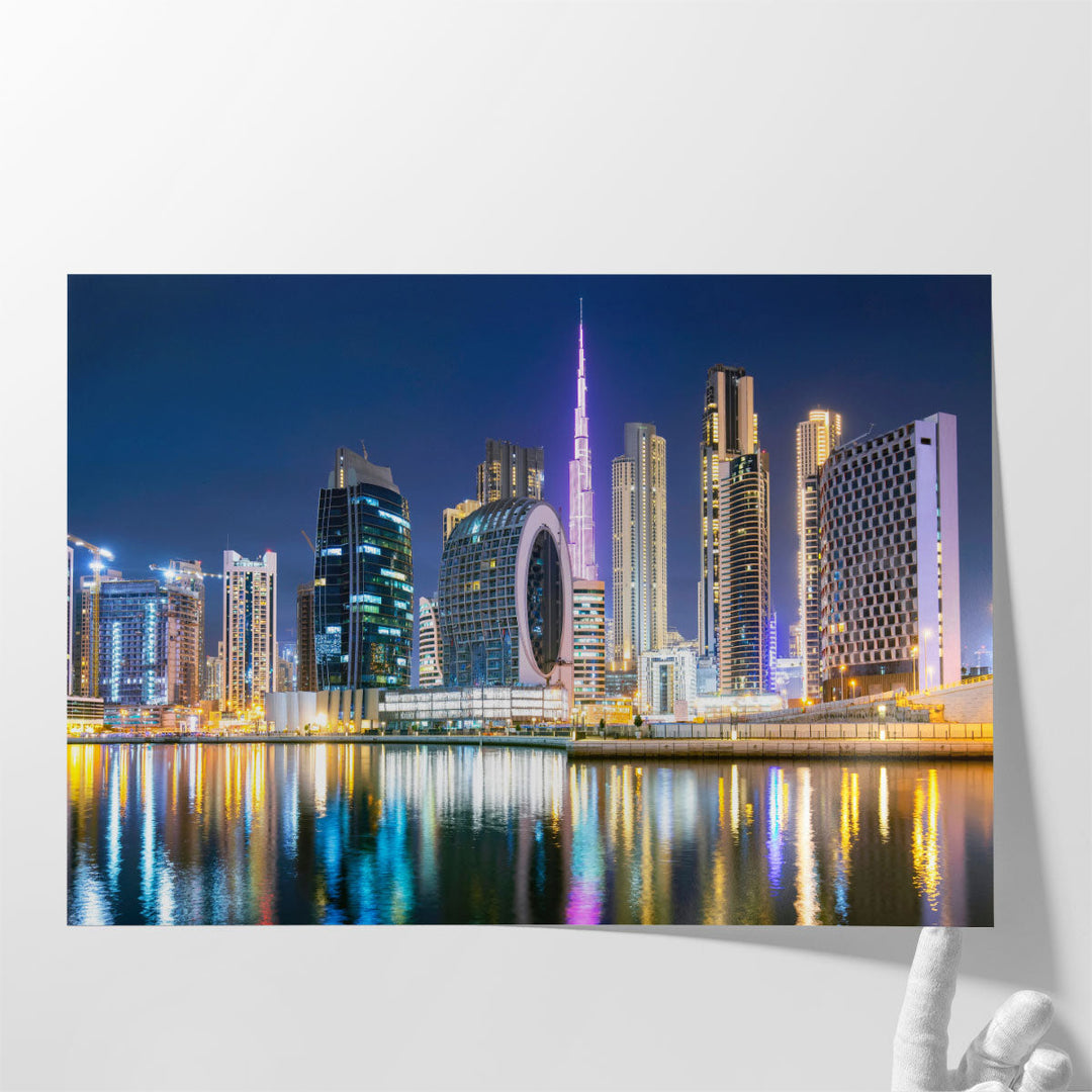 Dubai City Ultramodern Skyline During Night - Canvas Print Wall Art