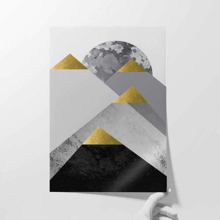 Black Grey Gold Mountains 2 - Canvas Print Wall Art