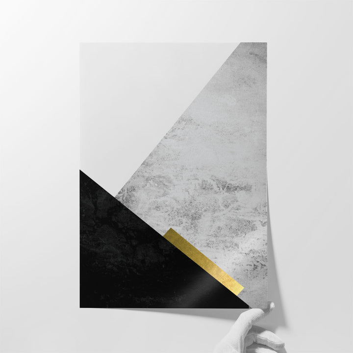 Black Grey Gold Mountains 3 - Canvas Print Wall Art