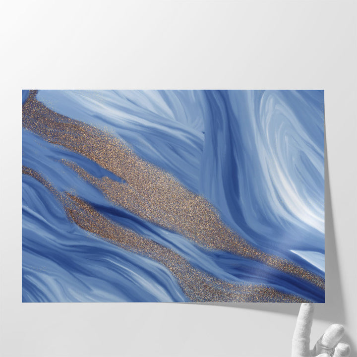 Blue Waves of Gold 2 - Canvas Print Wall Art