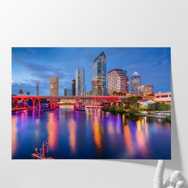 Tampa, Florida, Downtown Skyline on the Hillsborough River - Canvas Print Wall Art