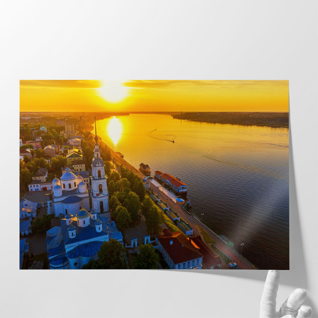Kineshma Ancient City with Volga River in Ivanovo, Russia - Canvas Print Wall Art