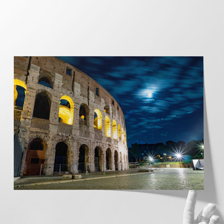 Oval Amphitheatre at Night, Rome, Italy - Canvas Print Wall Art