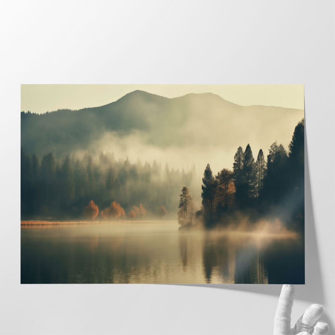 Beautiful Foggy Lake Landscape - Canvas Print Wall Art