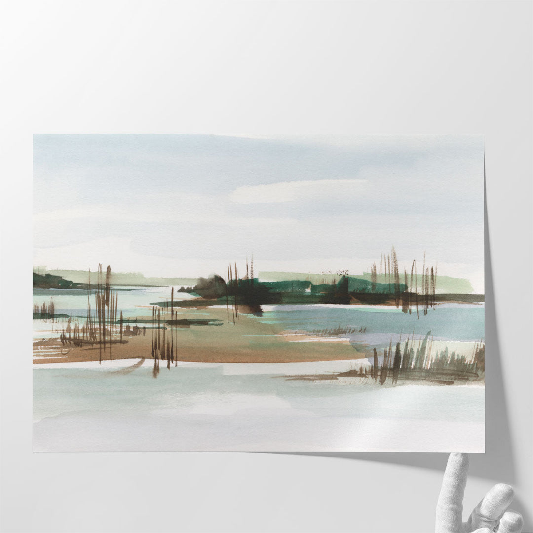 Abstract painting with earthy green and brown tones