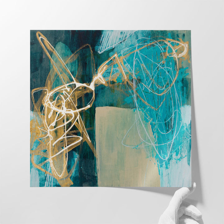 24x24 blue abstract canvas art with white frame