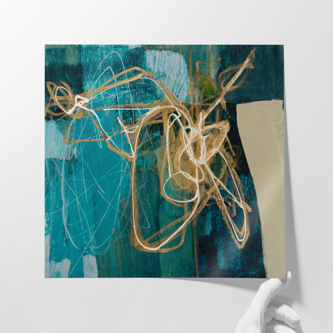 24x24 blue abstract framed marble canvas on white wall