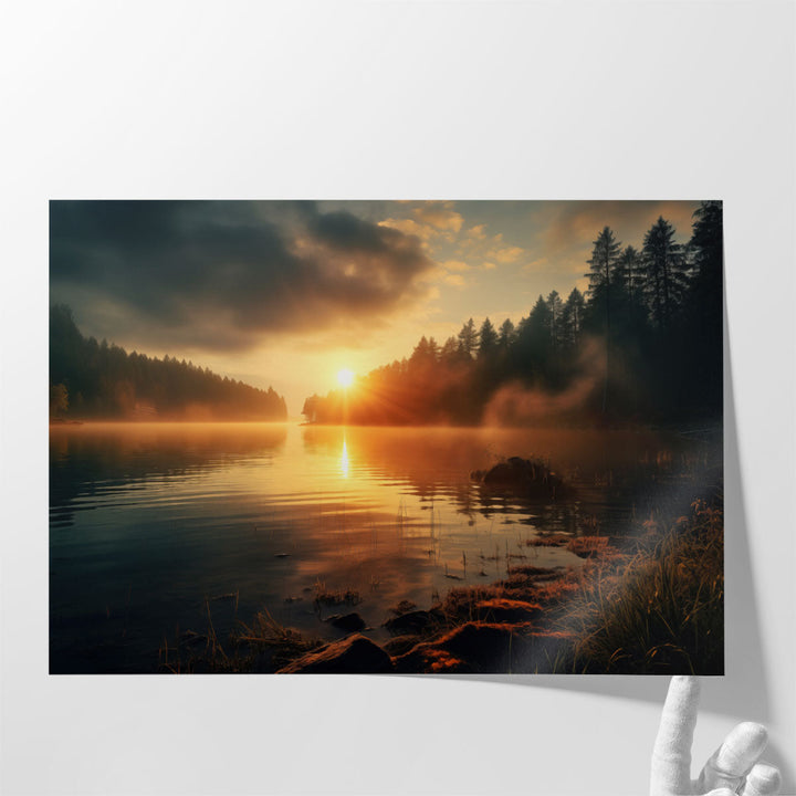 Lakeside Sunrise Glow - Canvas Print Wall Art