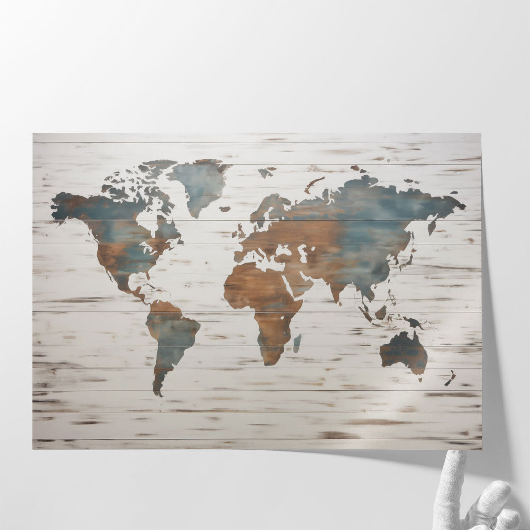 Earthy World Map on Wood - Canvas Print Wall Art