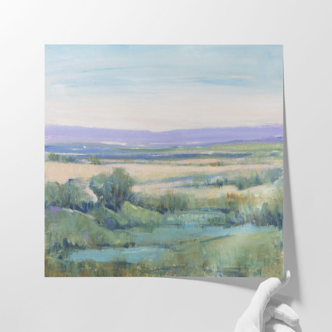 Large landscape painting for farmhouse with soft tones