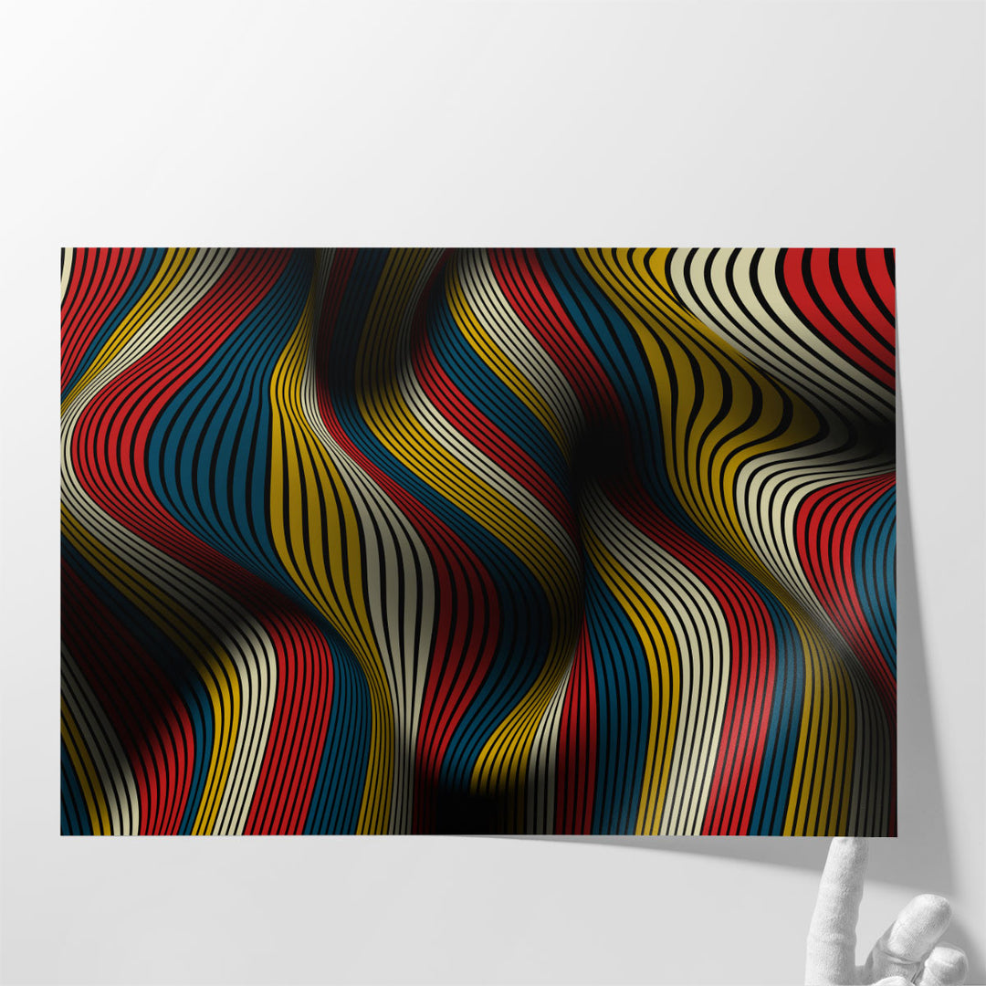 Vibrant wall art with red, blue, yellow flow