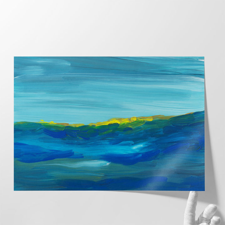 Hallway wall decor with abstract blue painting