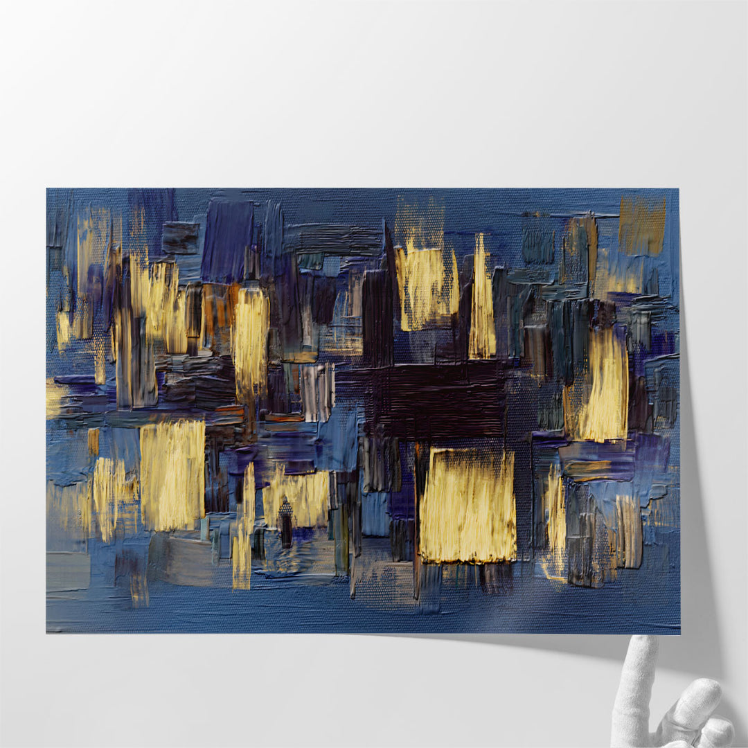 Bold gold on deep blue abstract print