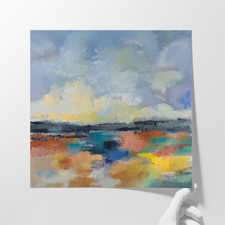 Square abstract painting with colorful accents
