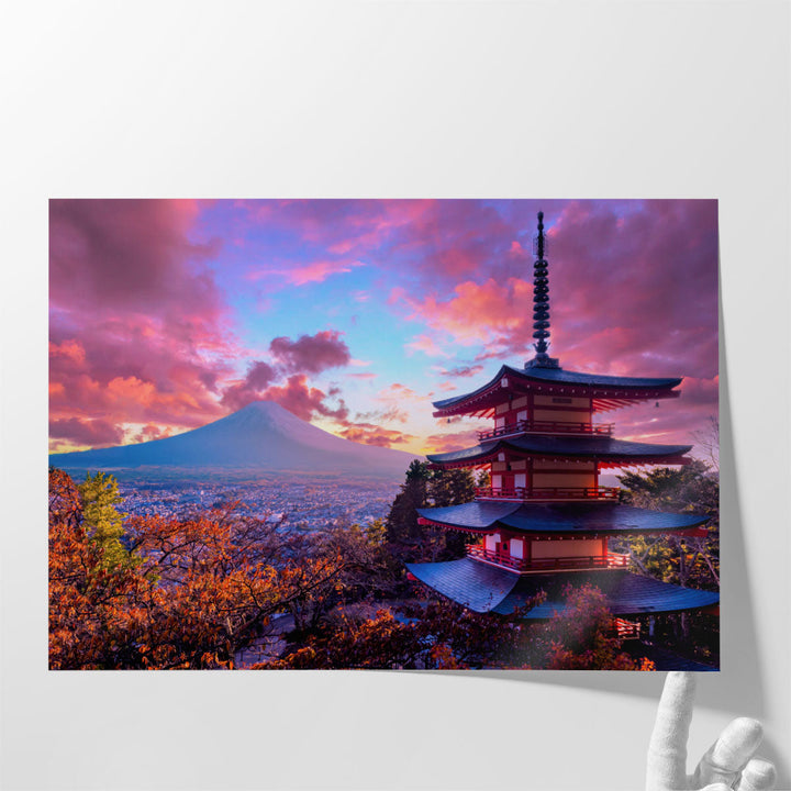 Buddhist Pagoda in Fujiyoshida, Japan - Canvas Print Wall Art