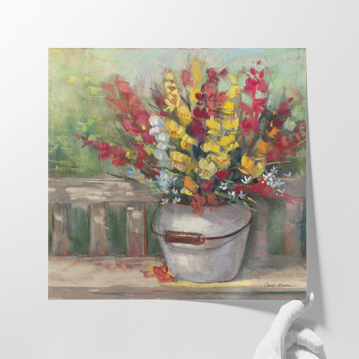 Outdoor garden still life print with daisies