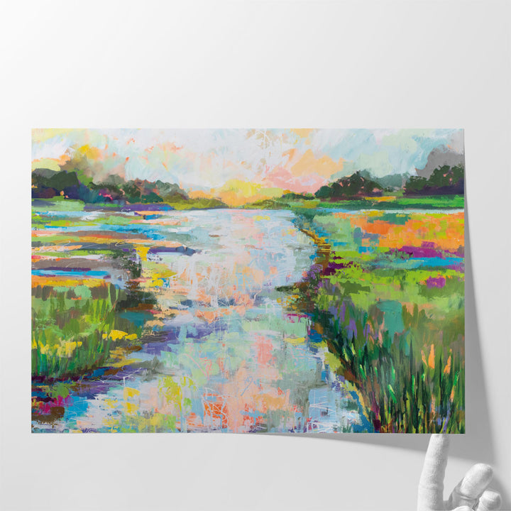 Hallway artwork with soft nature tones