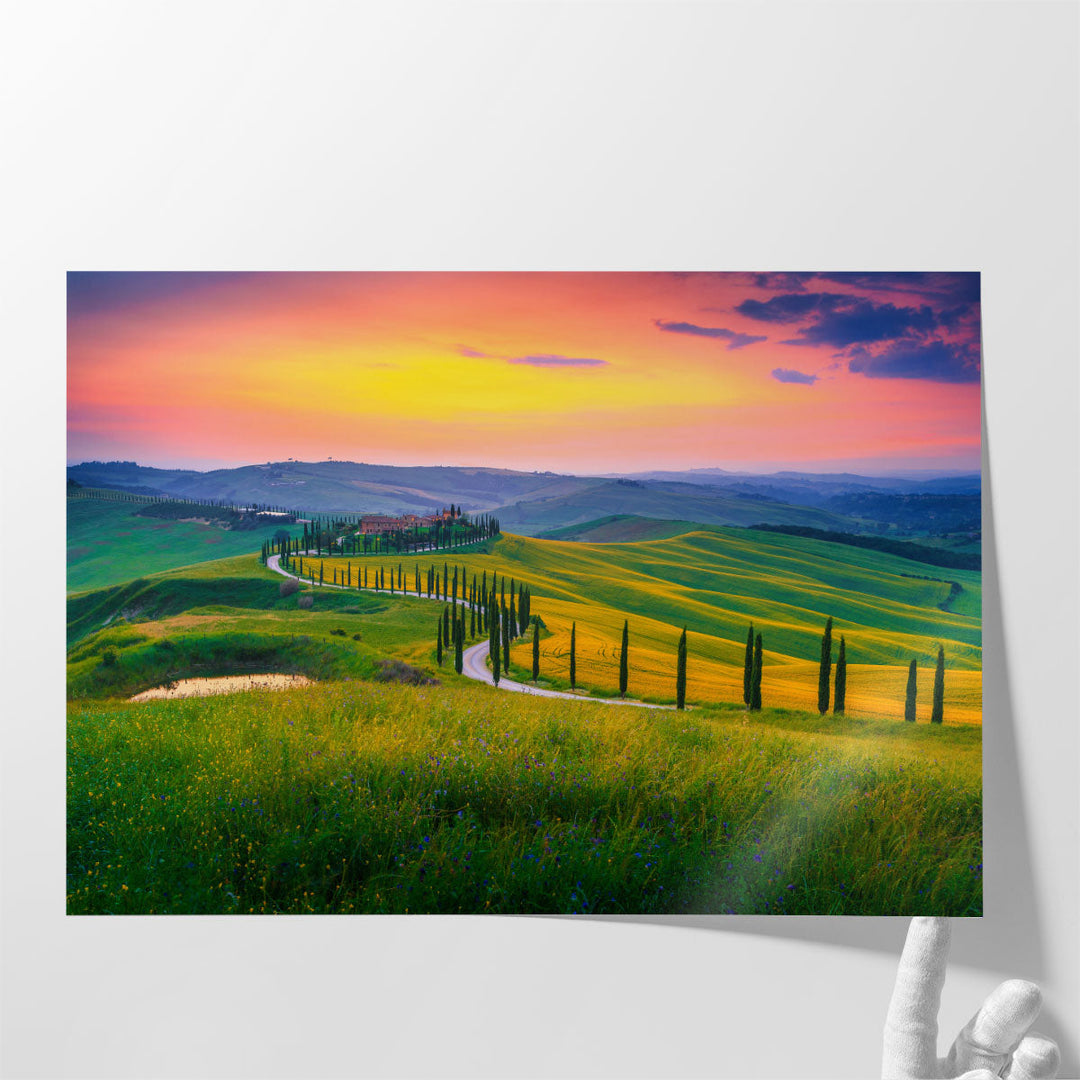 Colorful Summer Sunset in Tuscany, Italy - Canvas Print Wall Art