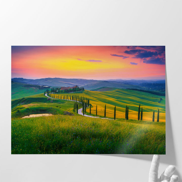 Colorful Summer Sunset in Tuscany, Italy - Canvas Print Wall Art