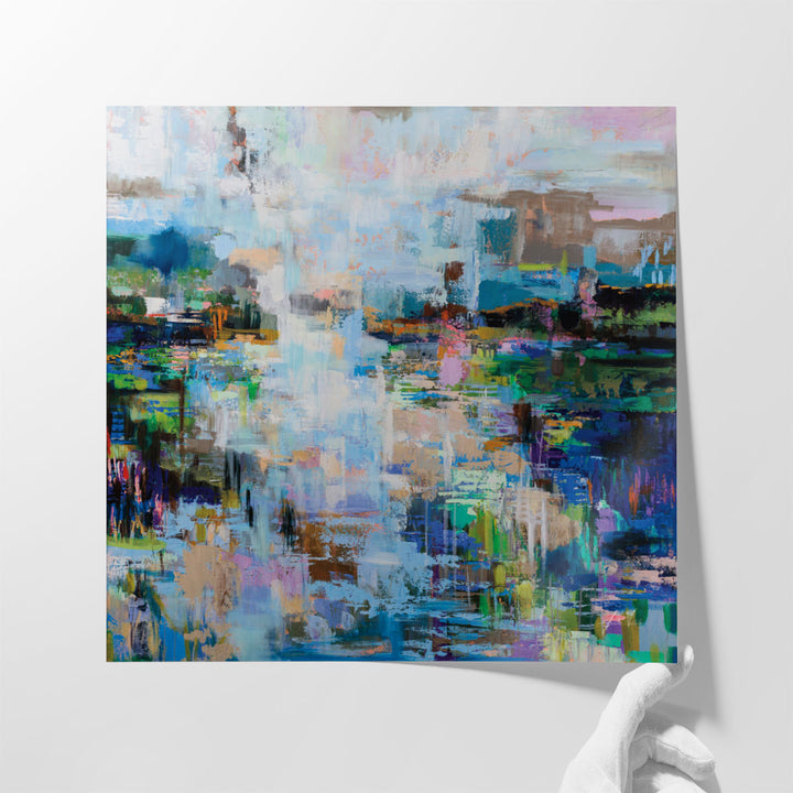 Hallway artwork in cool color palette