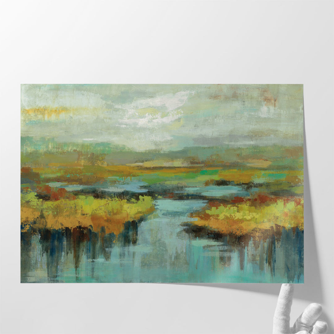 Abstract spring landscape in green and blue