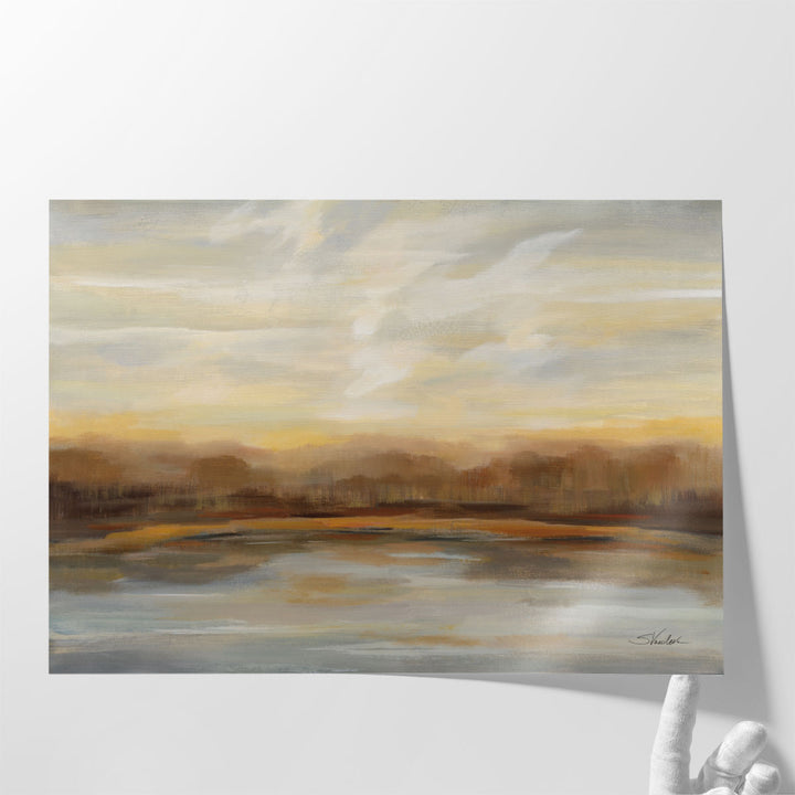 Huge Nature Canvas Prints for Bedroom – soft-toned lake and sunset scene