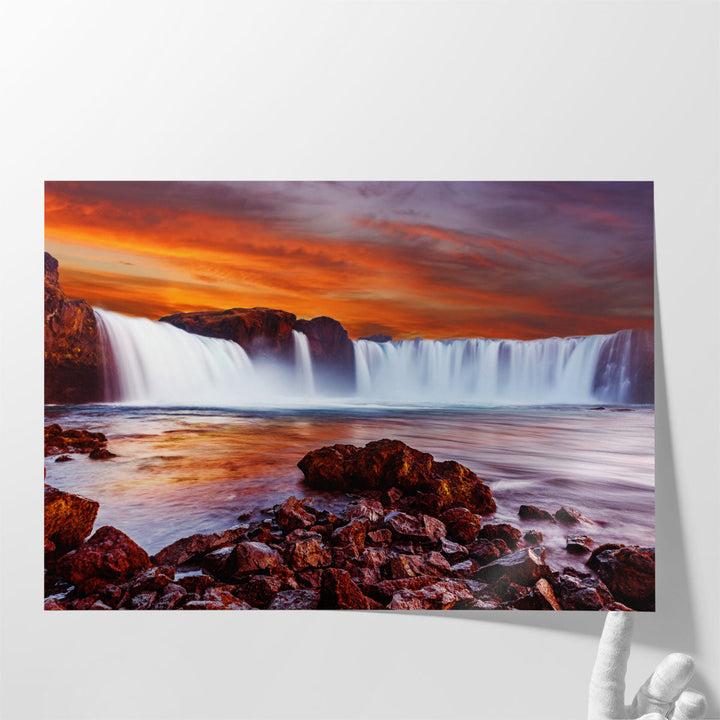 Godafoss Waterfall During Sunset - Canvas Print Wall Art