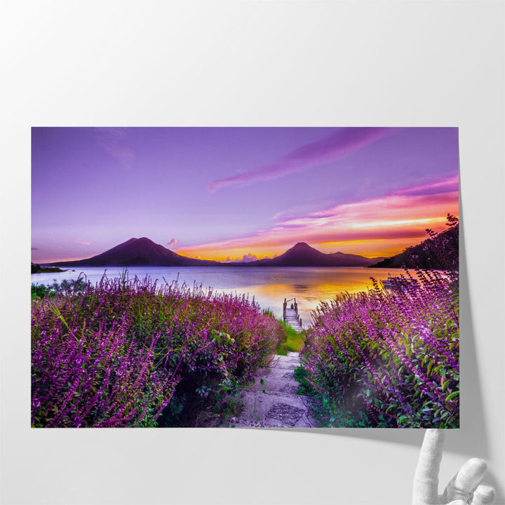 Scenic photography art print for living room with floral view