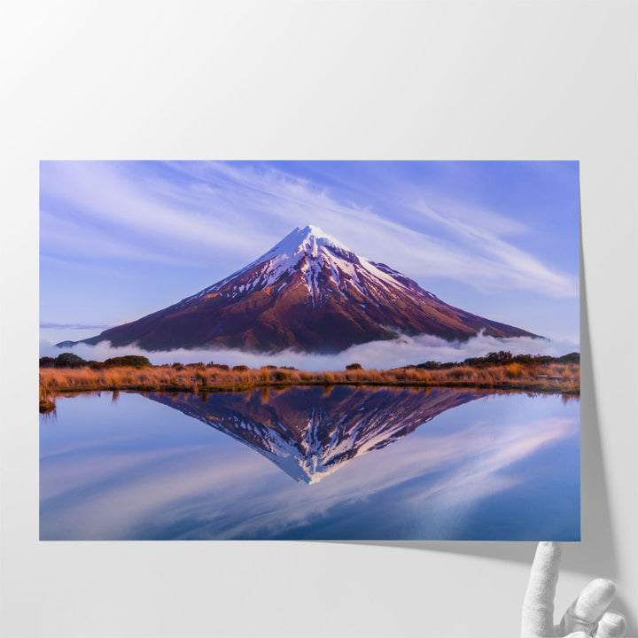 Blue scenic wall art for bedroom, peaceful mountain lake