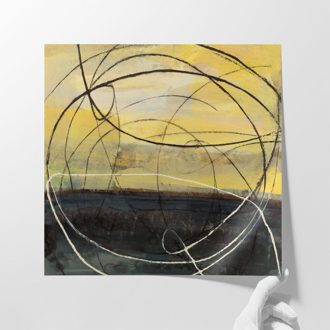 Hallway wall decor with abstract yellow artwork