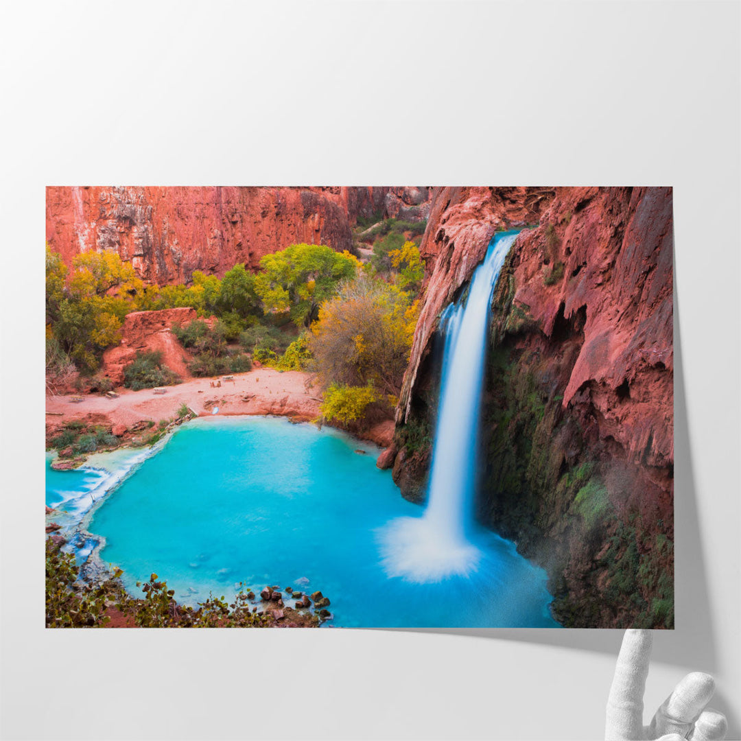 Scenic waterfall canvas art in vivid tones