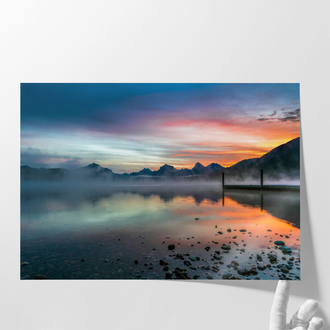 Mountain wall decor for hallway with lake reflection