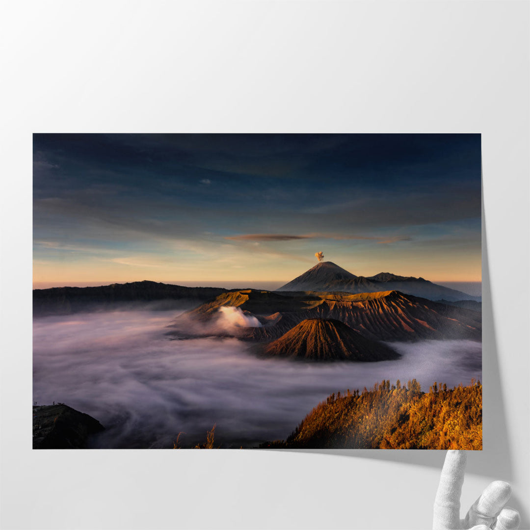 Landscape photography print for living room, blue and brown tones